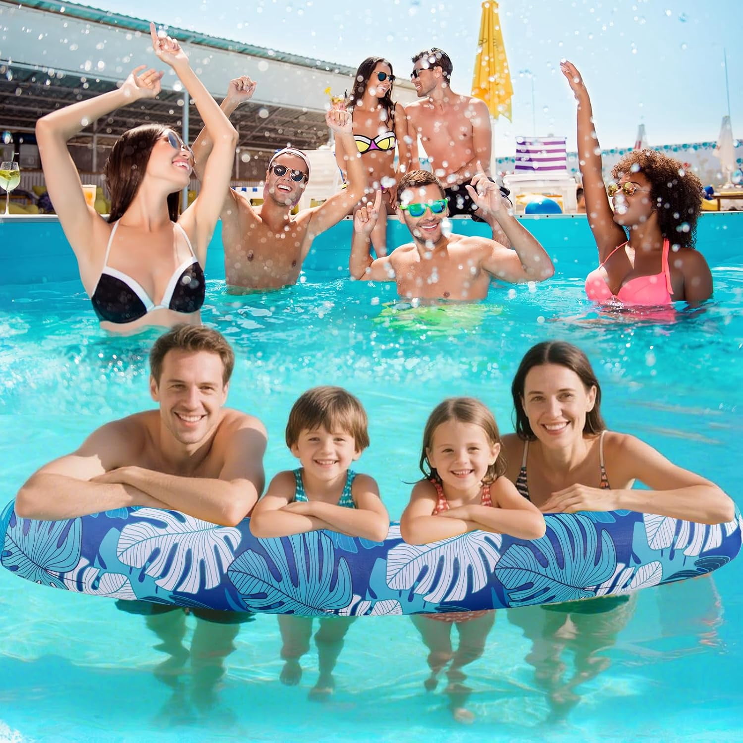 Inflatable Swimming Pool Noodle, 2 Pack Soft Fabric Quick Drying Covered Large Pool Floats Noodles, Premium Buoyancy Swim PoolFloats with Portable Storage Bag for Pool Party Toy