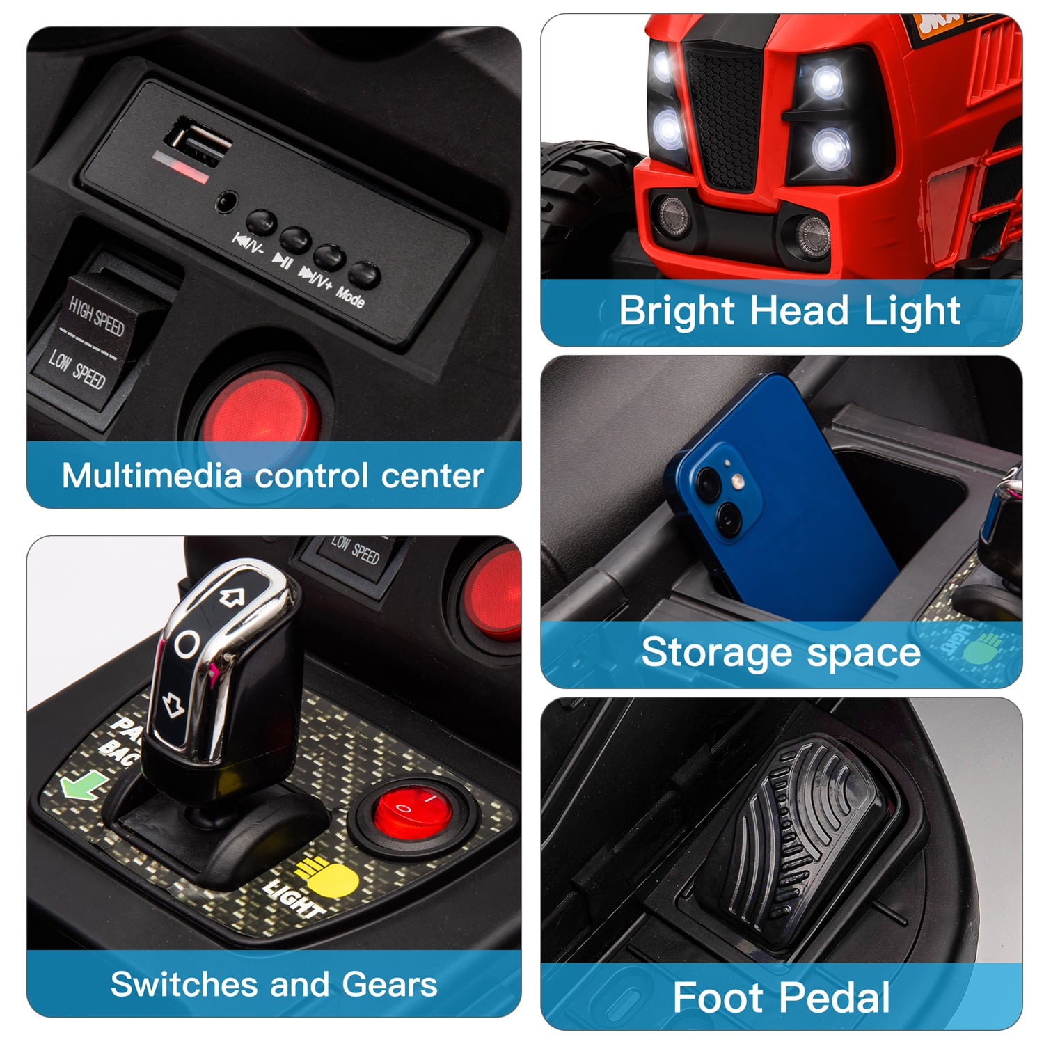 CIPACHO 12V Ride On Tractor with Trailer, Electric Kids Car with 2.4RC, 3 Speed Adjustable, USB, MP3, Power Display, 2 Point Safety Belt, Red CIPACHO 12V Ride On Tractor with Trailer, Electric Kids Car with 2.4RC, 3 Speed Adjustable, USB, MP3, Power Display, 2 Point Safety Belt, Red