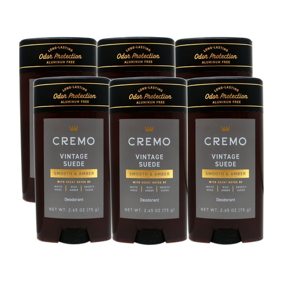 6 Pack - Cremo Vintage Suede Aluminum Free Deodorant for Men, Long- Lasting Odor Protection, 2.65 OZ