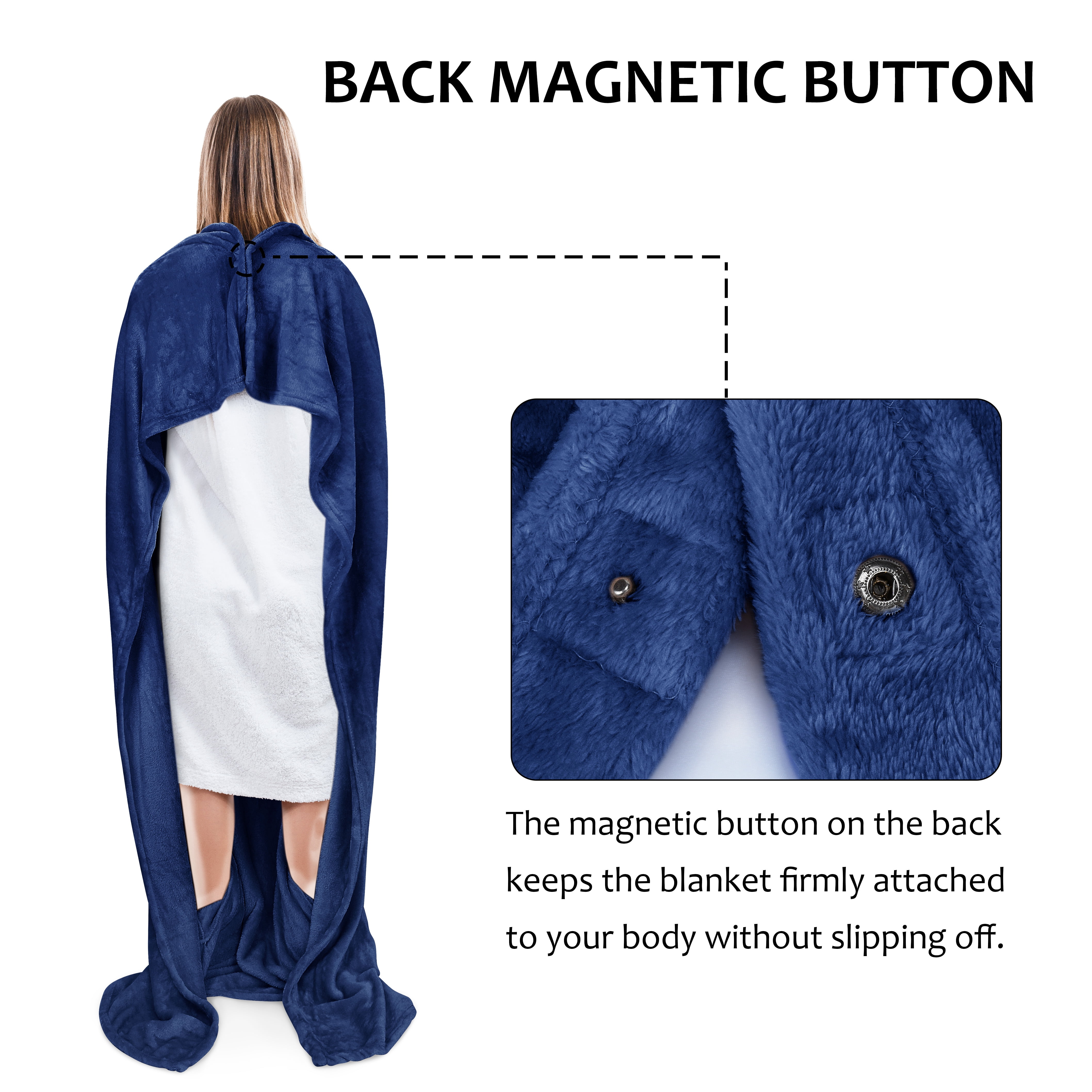Tirrinia Fleec Wearable Travel Blanket with Foot Pockets for Women & Men | Zippered Front Pocket | Super Soft Lightweight & Cozy Throw Blanket for Adults, One Size Fits All, Dark Blue