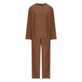 thumbnail image 4 of Scyoekwg Womens 2 Piece Sets Casual Sets Button Long Sleeve Tops Wide Leg Pants Fashion Matching Outfits Two Piece Set Sweatsuits (Brown,XL), 4 of 5