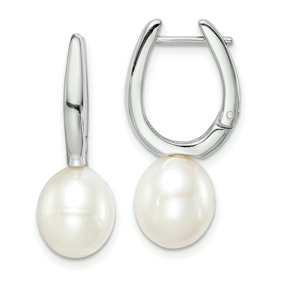Primal Silver Sterling Silver Rhodium-plated 7-8mm White Rice Freshwater Cultured Pearl Earrings