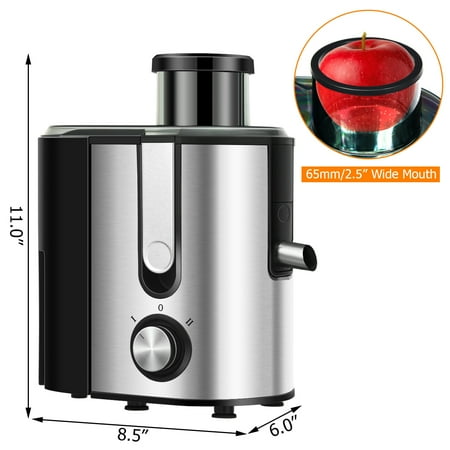 Costway - Juicer Machine Juicer Extractor Dual Speed w/ 2.5'' Feed Chute - Silver + Black