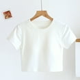 thumbnail image 2 of Women's Crop Tops Built-In Bra Summer Trendy Crew Neck Short Sleeve Shirts Cool Comfortable Solid Blouses (XL, White), 2 of 7