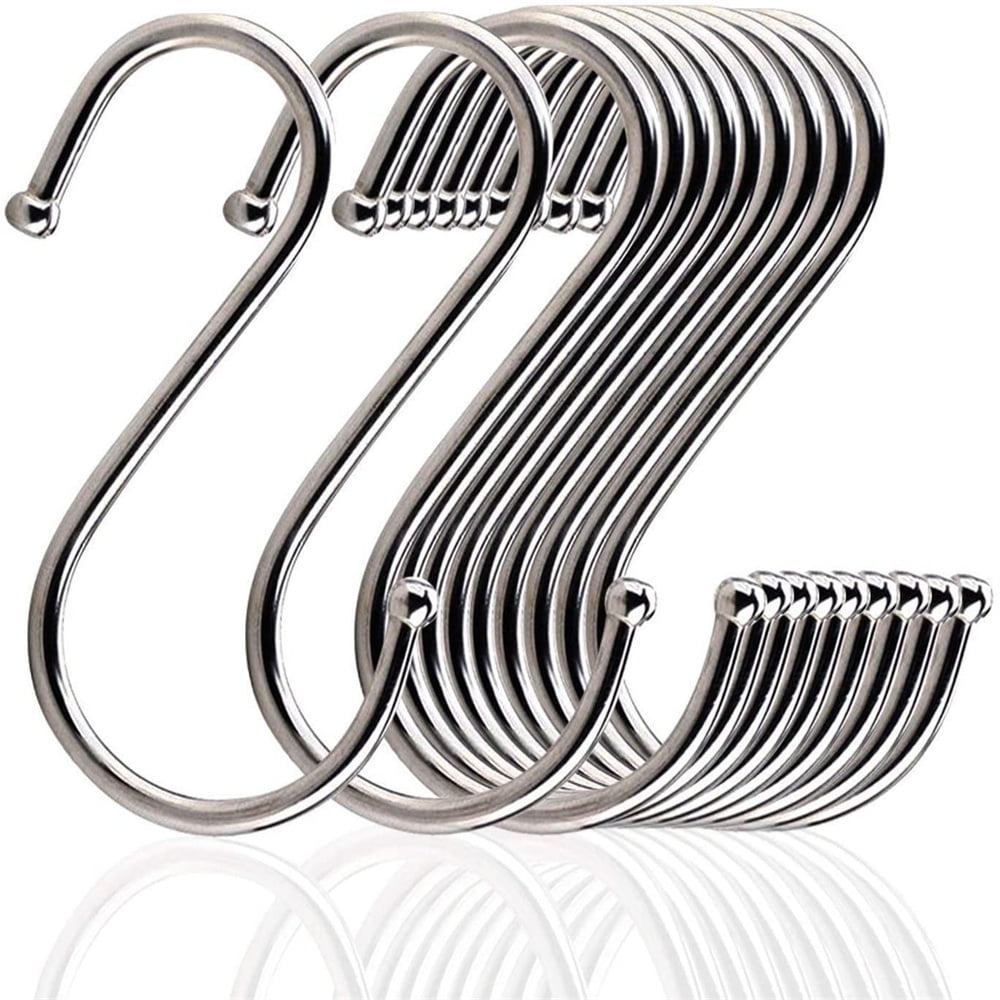 Casewin 6-Pack Size Large S Hooks Heavy-Duty Genuine Solid 304 Stainless Steel S Shaped Hanging Hooks,Kitchen Spoon Pan Pot Hanging Hooks Hangers Multiple Uses.(Sliver)