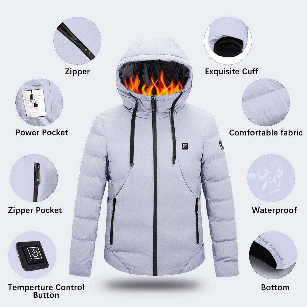 Sexy Dance Men USB Heated Jacket Hooded Down Coat Zipper Long Sleeve Shell Heated Outwear Winter Outdoor Warmth Electric Heating Coat With Power Bank - image 4 of 10