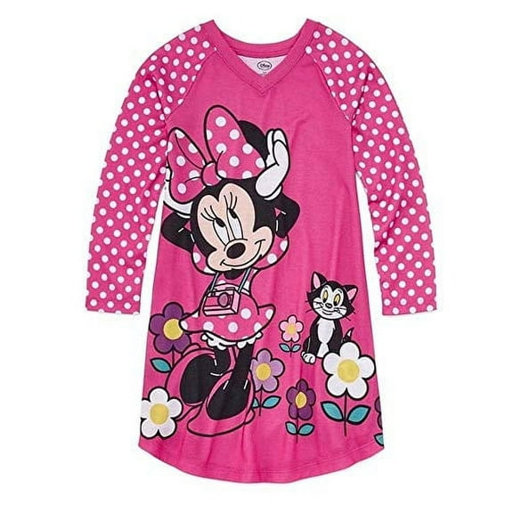 Minnie and Figaro Pink Polka Dot Floral Jersey Nightgown, Nightshirt, Size 7/8