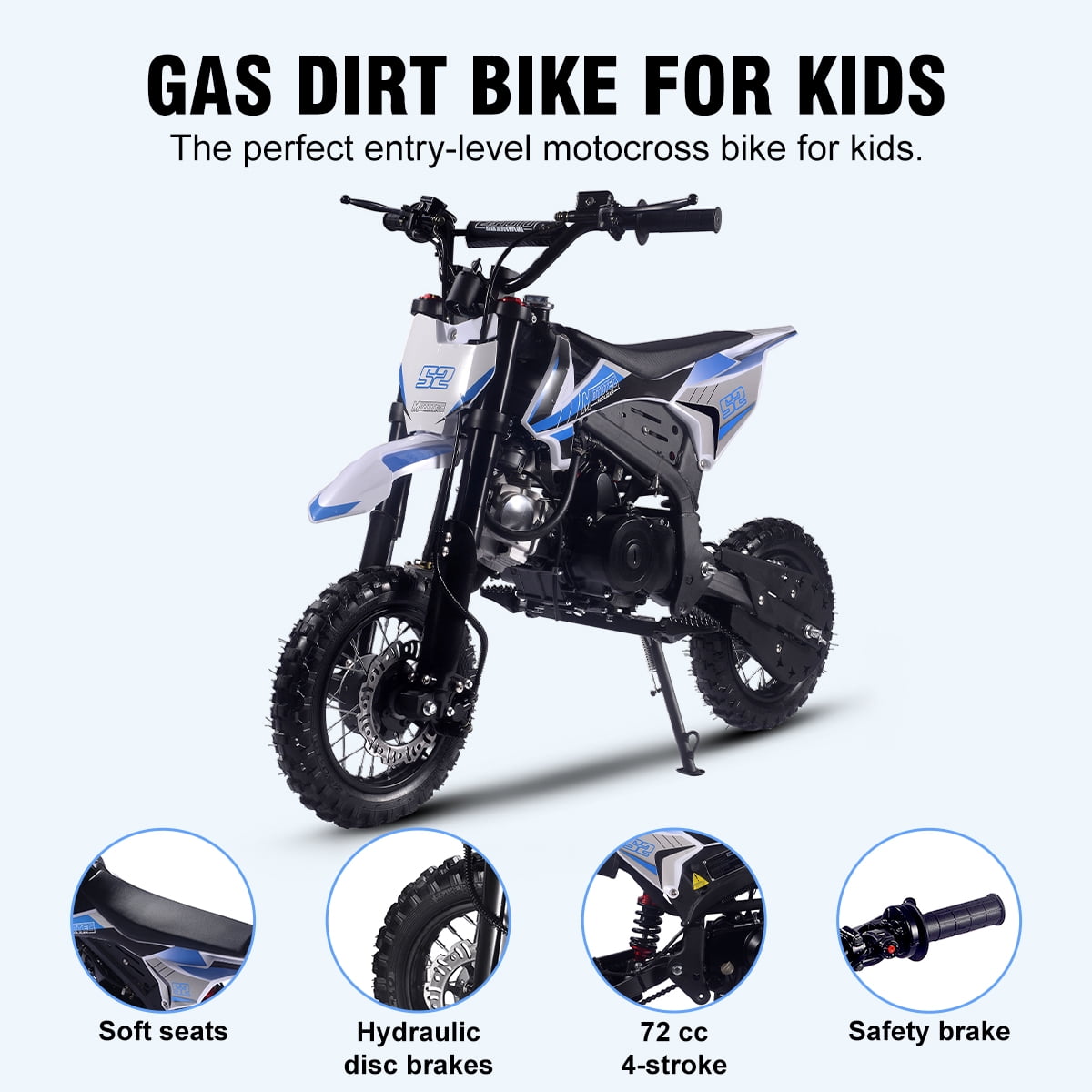 SAY YEAH Dirt Bike for Kids,72cc 4-Stroke Gas-Powered Mini Bike With Off-Road Trail,Ages 8+,210lb Capacity