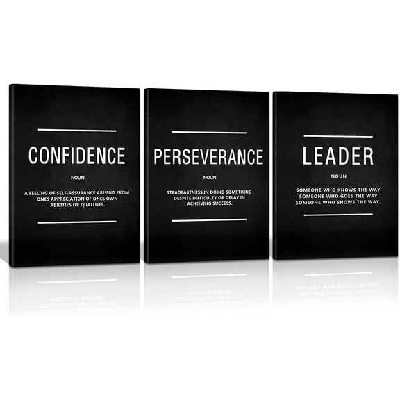 Motivation Wall Poster Framed, Inspirational Leader Confidence Perseverance Quotes Canvas Wall Art Positive Picture Background Success Wall Hanging for Home Office Workplace 12"Wx16"Hx3Pcs