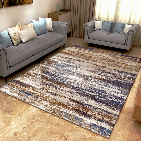 SAYFUT Abstract Faded Area Rug Or Runner, Boho Vintage Diamond Blue/ Brown/ Gray Area Rug, Bohemian, Easy Cleaning, For Bedroom, Kitchen, Living Room, Non Shedding