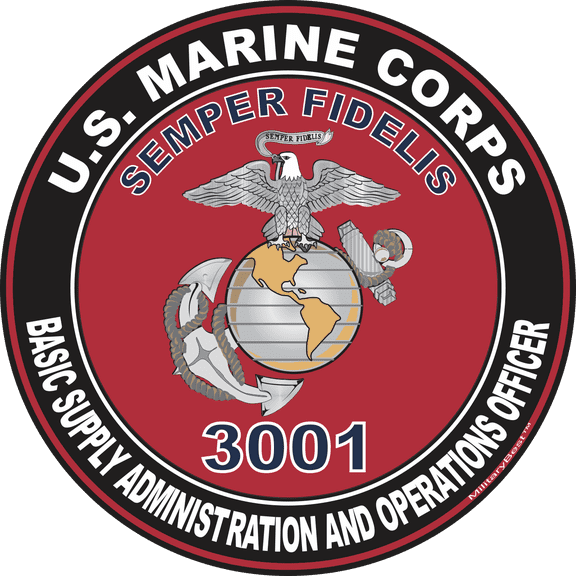 U.S.M.C. MOS 3001 Basic Supply Administration and Operations Officer Decal 3.8" - Red