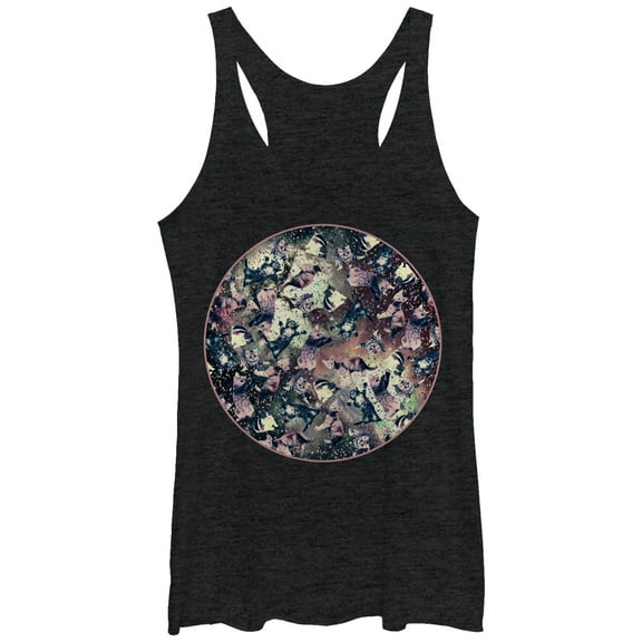 Women's Lost Gods Space Cat Circle Racerback Tank Top Black Heather Small