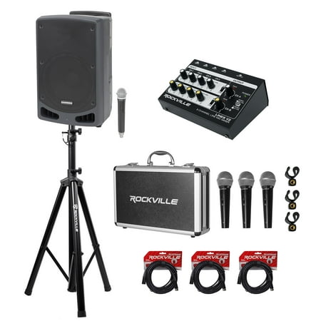 Samson Expedition XP312W 12" PA DJ Speaker+Stand+Mixer+(3) Mics+Case+XLR Cables