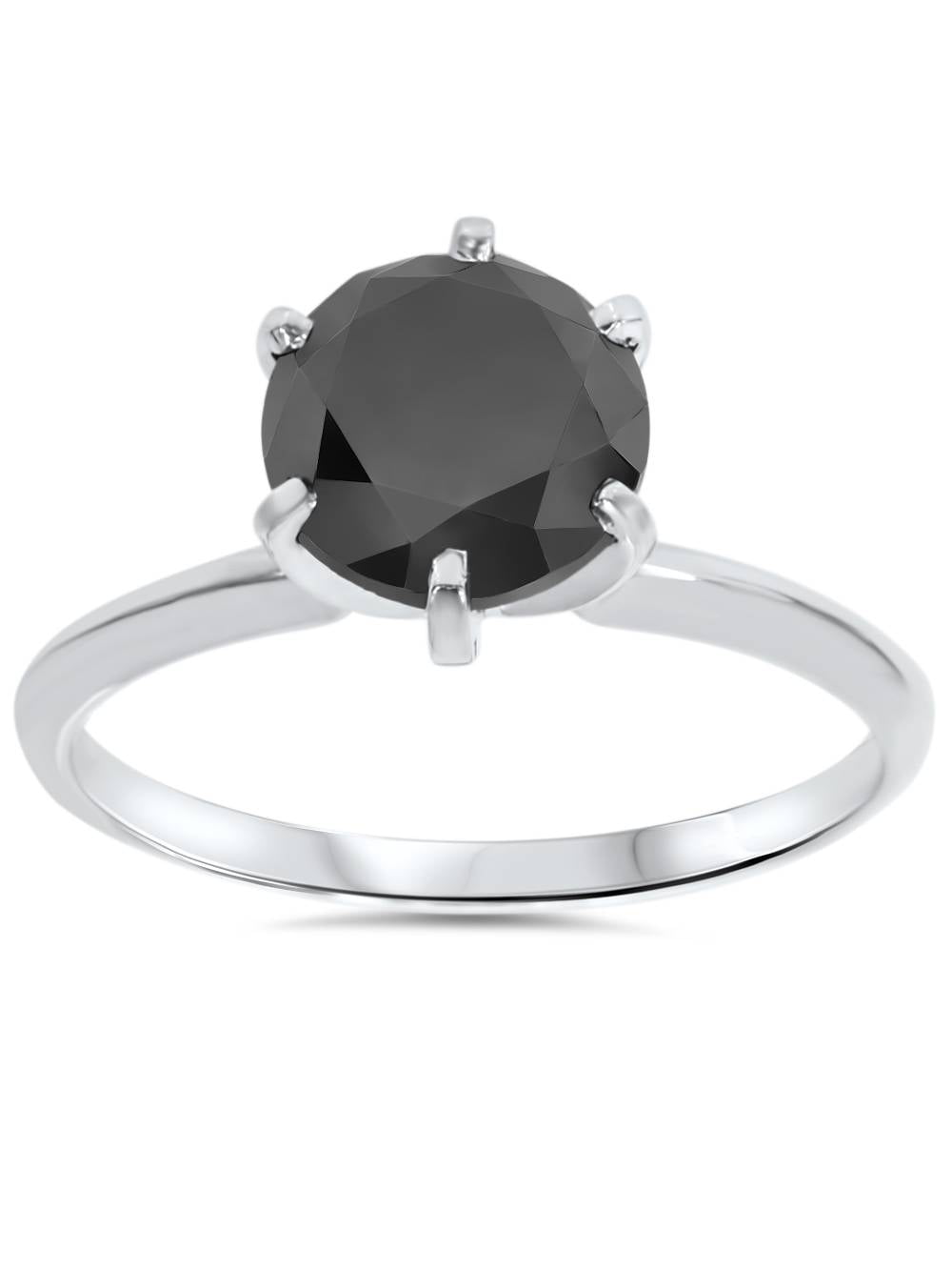 2ct Treated Black Solitaire AAA Round Engagement Ring 14k Black Gold 
