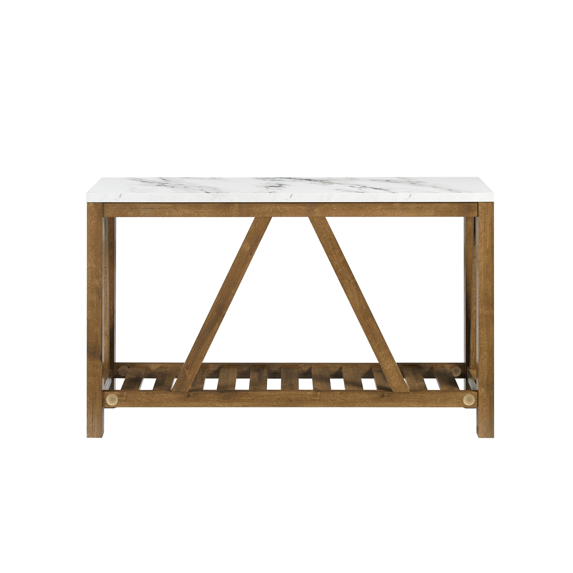 Walker Edison Modern Farmhouse Faux Marble and Walnut Entryway Table, Faux White Marble/Walnut