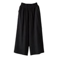 thumbnail image 4 of CAIVO Women Casual Cropped Wide Leg Pants Calf Length Summer Linen Blend Loose Fit Comfortable Elastic Waist Solid Color Trendy Trousers, 4 of 4