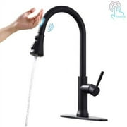 FLG Touch-On Kitchen Faucet with Pull Down Sprayer Single Handle Brass Touch Activated Kitchen Sink Faucet with 2-Way Pull Out Sprayer, Matte Black