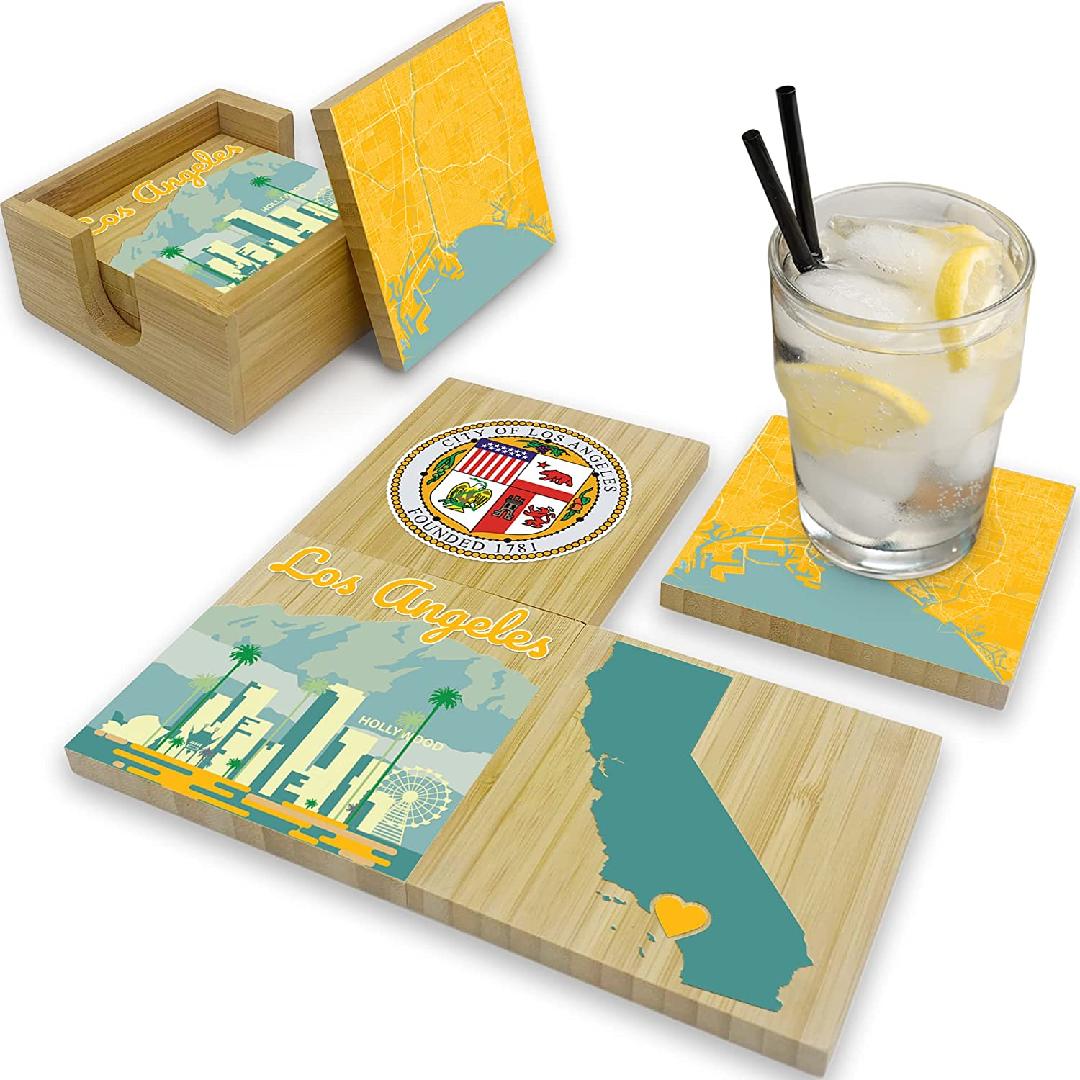 Los Angeles City Souvenirs - Los Angeles City Coaster Set Of 4 - Los  Angeles State Items - La Coasters - Moving To La Gifts For Friends And  Family By - Walmart.com