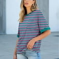 thumbnail image 2 of ABATAB Striped Shirts for Women Baggy Elbow Length Crew Neck Tunic Tops with Pockets Classic Graphic Printed Casual Tee Blouses(Small,Purple), 2 of 7