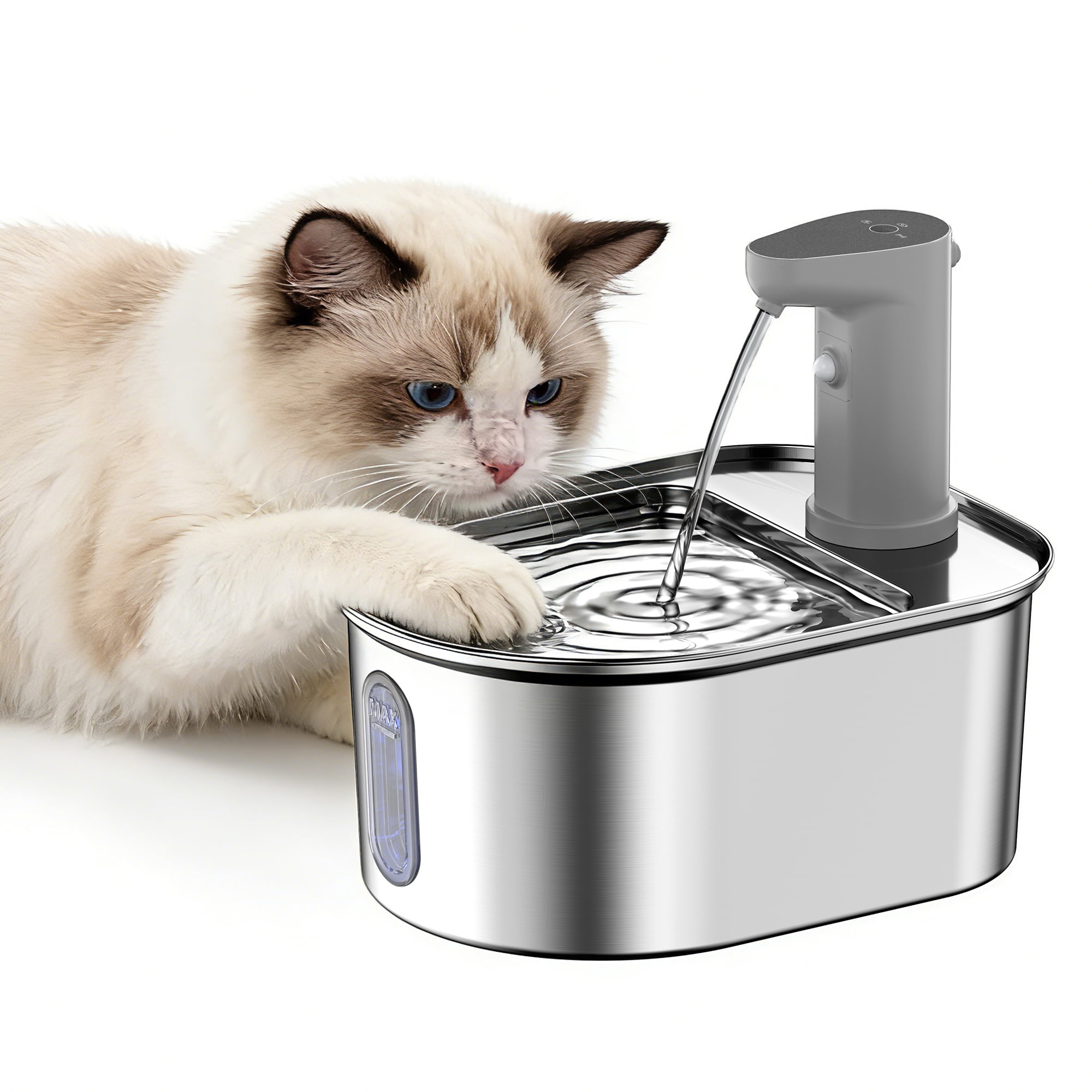 Stainless Steel Cat Water Fountain-Wireless Pet Water Fountain Battery Operated,108oz/3.2L, Automatic Water Dispenser for Dogs with Quiet Pump,Easy Clean BPA (Silver, Routine)