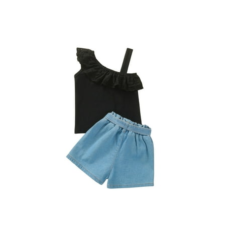 

Gupgi Children Kids Girls Set Summer Girl Ruffle Tops Denim Shorts