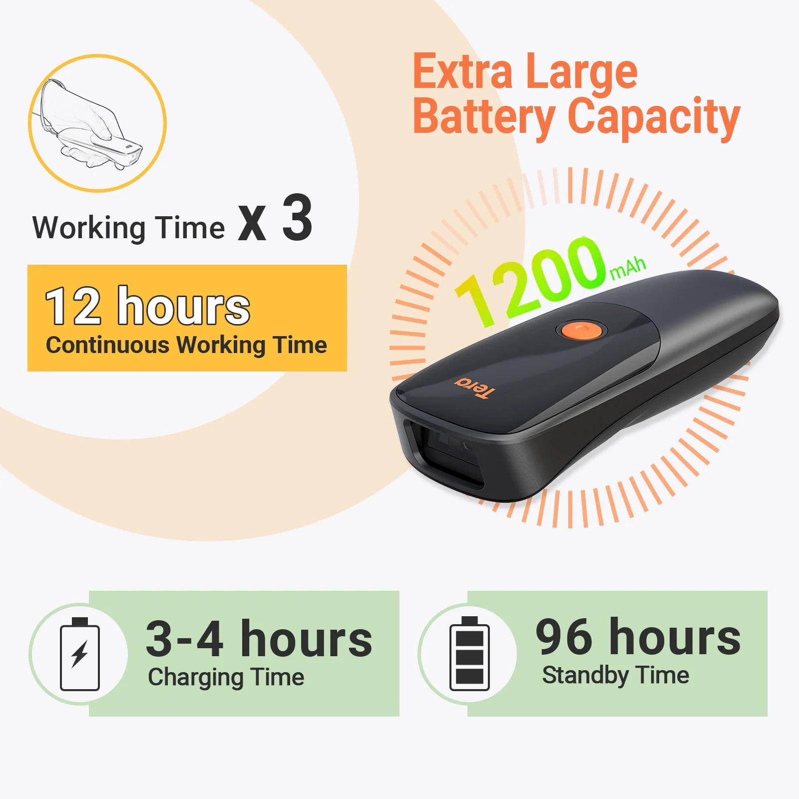 Tera 2D Portable Scanner 3-in-1 Time Stamp Pocket Barcode Reader Model 1300