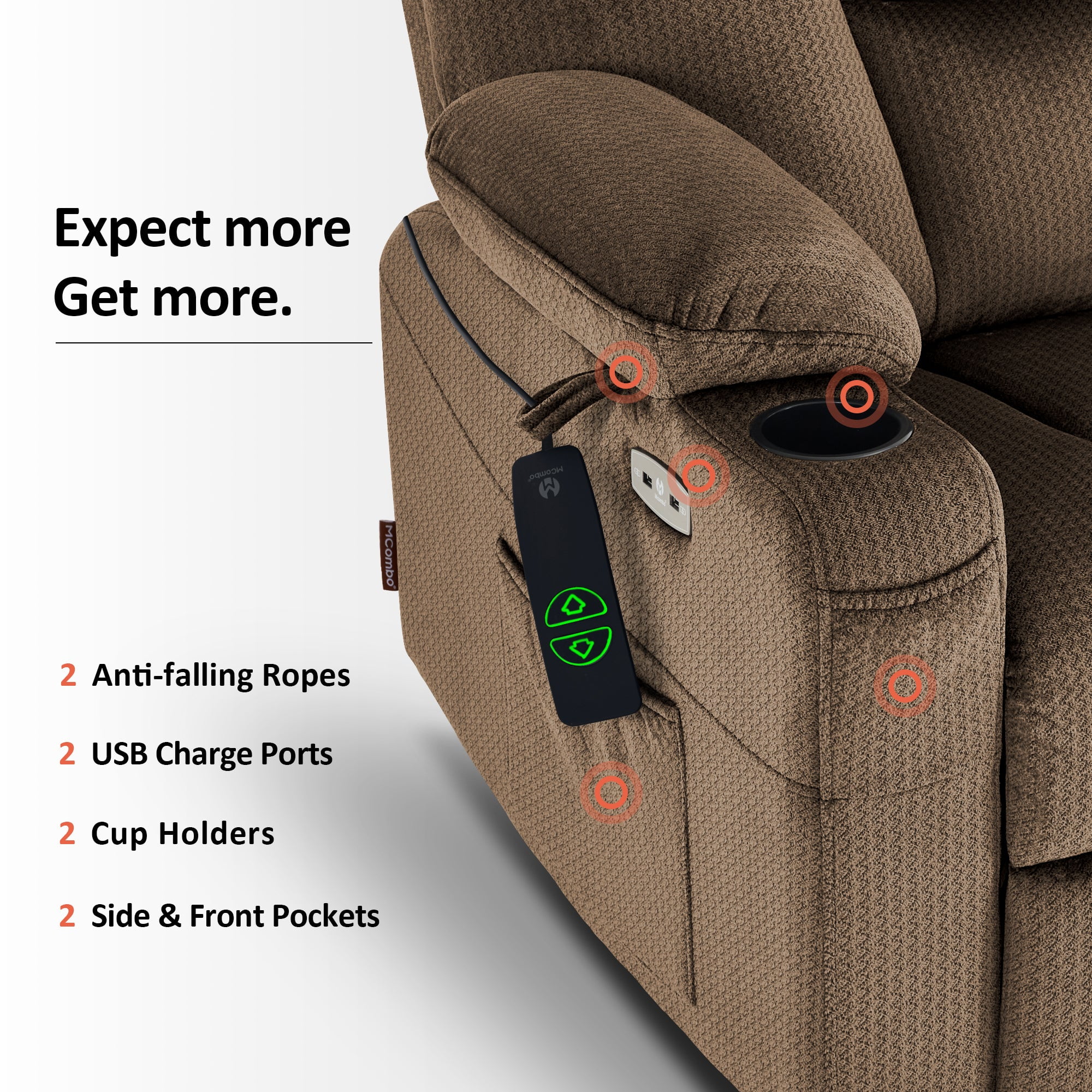 MCombo Oversized Power Lift Recliner Chair with 27.2'' Extra Wide Seat for Big and Tall Elderly People, Fabric R7541 (Brown, Large-Wide)