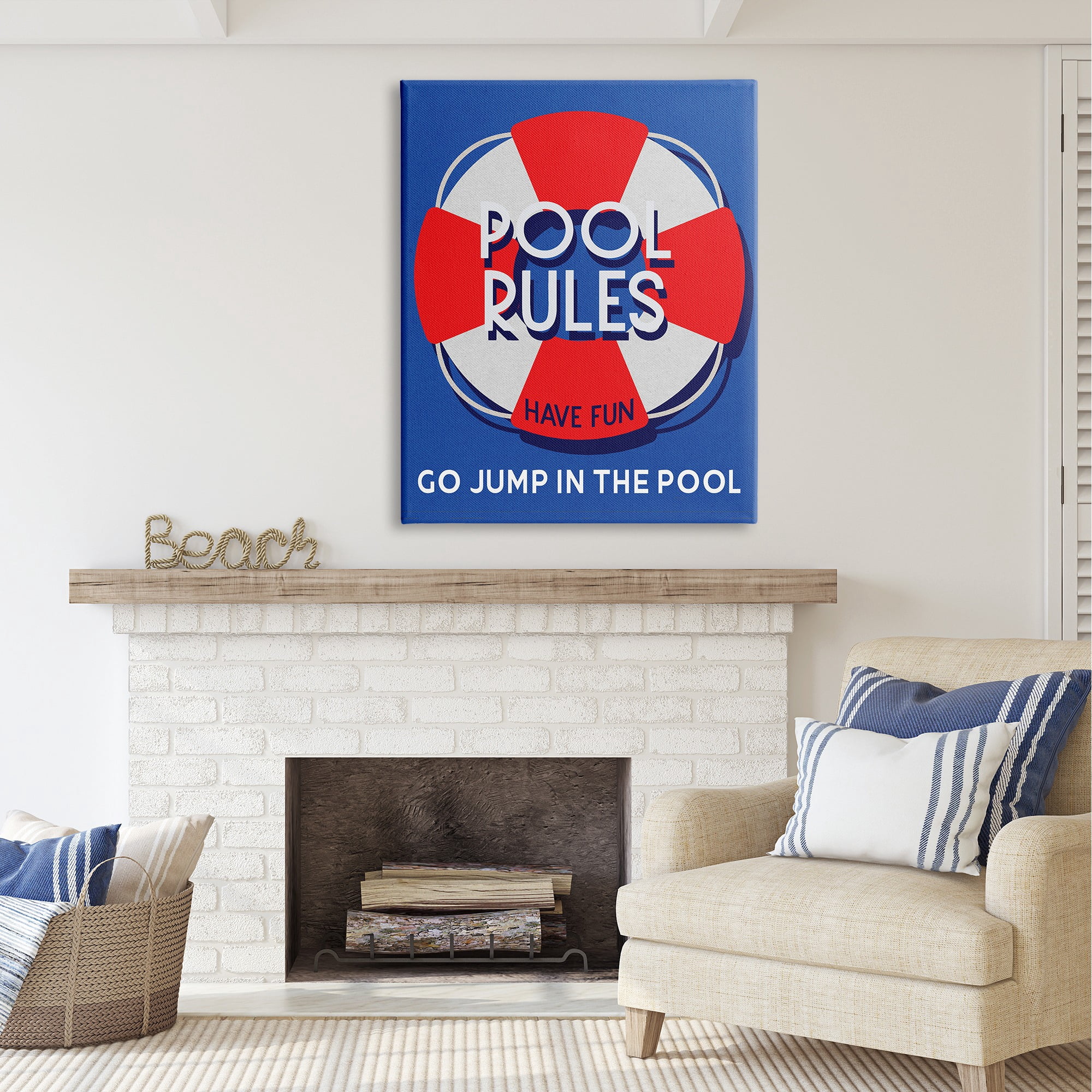 Stupell Industries Pool Rules Nautical Phrase Nature Painting Gallery Wrapped Canvas Art Print Wall Art, 36 x 48
