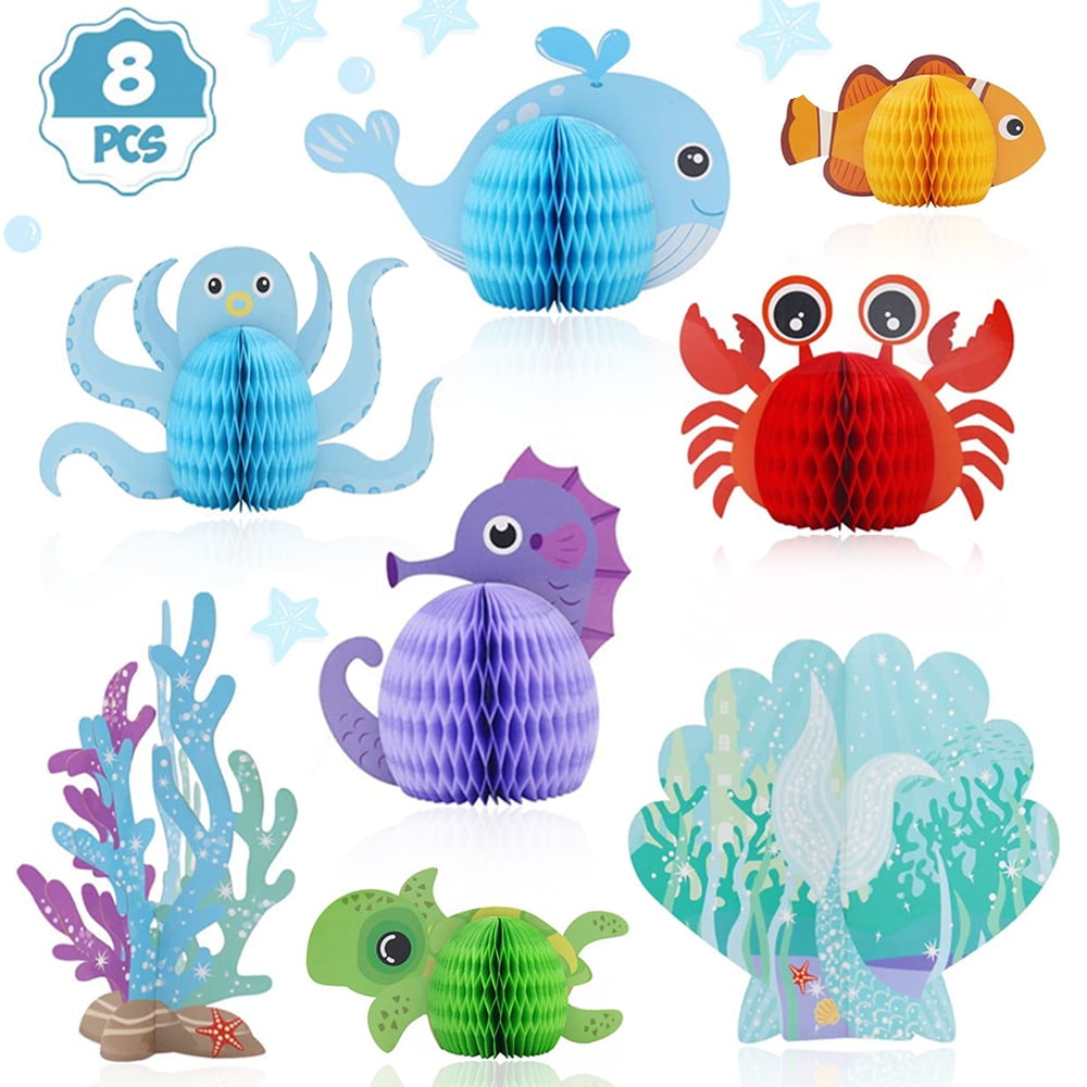 LNKOO 8 Pcs Mermaid Centerpieces - Under The Sea Honeycomb Party Supplies - Ocean Themed Birthday Decorations for Baby Shower Wedding Pool Party -Tabletop Decoration