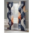 thumbnail image 4 of Navy Blue Burnt Orange Semi Sheer Window Curtains 84 Inches Long, Geometric Retro Abstract Rod Pocket Voile Silky Chiffon Curtain Light Filtering Drapes for Living Room, Kitchen, 52"x84", 2 Panels, 4 of 9