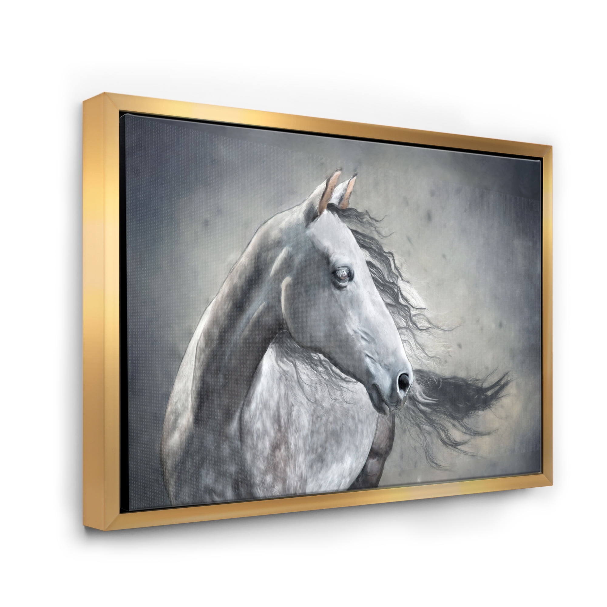 Designart 'Black and White Portrait Of A Wild Horse' Farmhouse Framed Canvas Wall Art Print