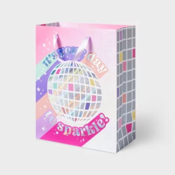Large 'It's Your Day To Sparkle' Disco Ball Birthday Gift Bag Colorful