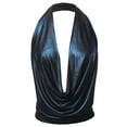 thumbnail image 2 of A2Y Women's Sexy Drape Front Deep V-Neck Cowl Neckline Halter Backless Party Club Top Foil Royal L, 2 of 6