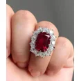 thumbnail image 2 of Beautiful 3Ct Cushion Cut Simulated Red Ruby Diamond Halo Wedding Women's Ring 14K White Gold Plated 925 Sterling Silver, 2 of 3