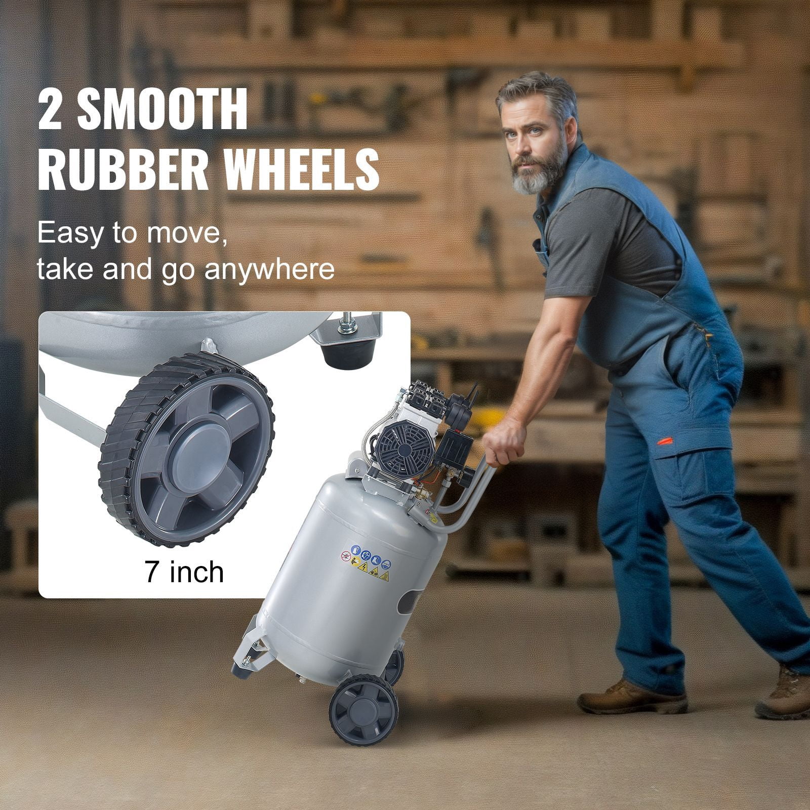 13 Gallon Air Compressor, 66dB Ultra-Quiet Compressor for Tire Inflation, Auto Repair, 2HP 4.6 SCFM@90PSI Oil Free Air Compressor Tank, Woodwork Nailing, Spray Painting (125PSI Max Pressure)