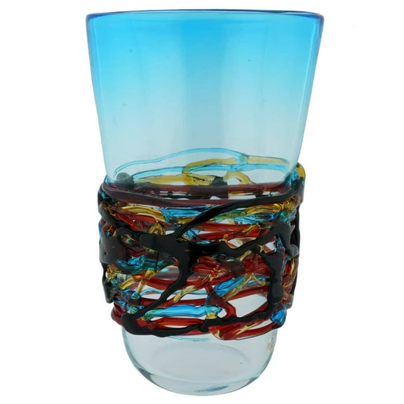 GlassOfVenice Murano Glass Vesuvio Oval Vase - Aqua Blue