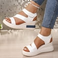 thumbnail image 3 of Rokment Platform Wedge Sandals for Women 2026 Summer Trendy Casual Leather Open Toe Adjustable Ankle Strap Chunky High Heels Comfortable Walking Dressy Shoes White Size 6.5, 3 of 6