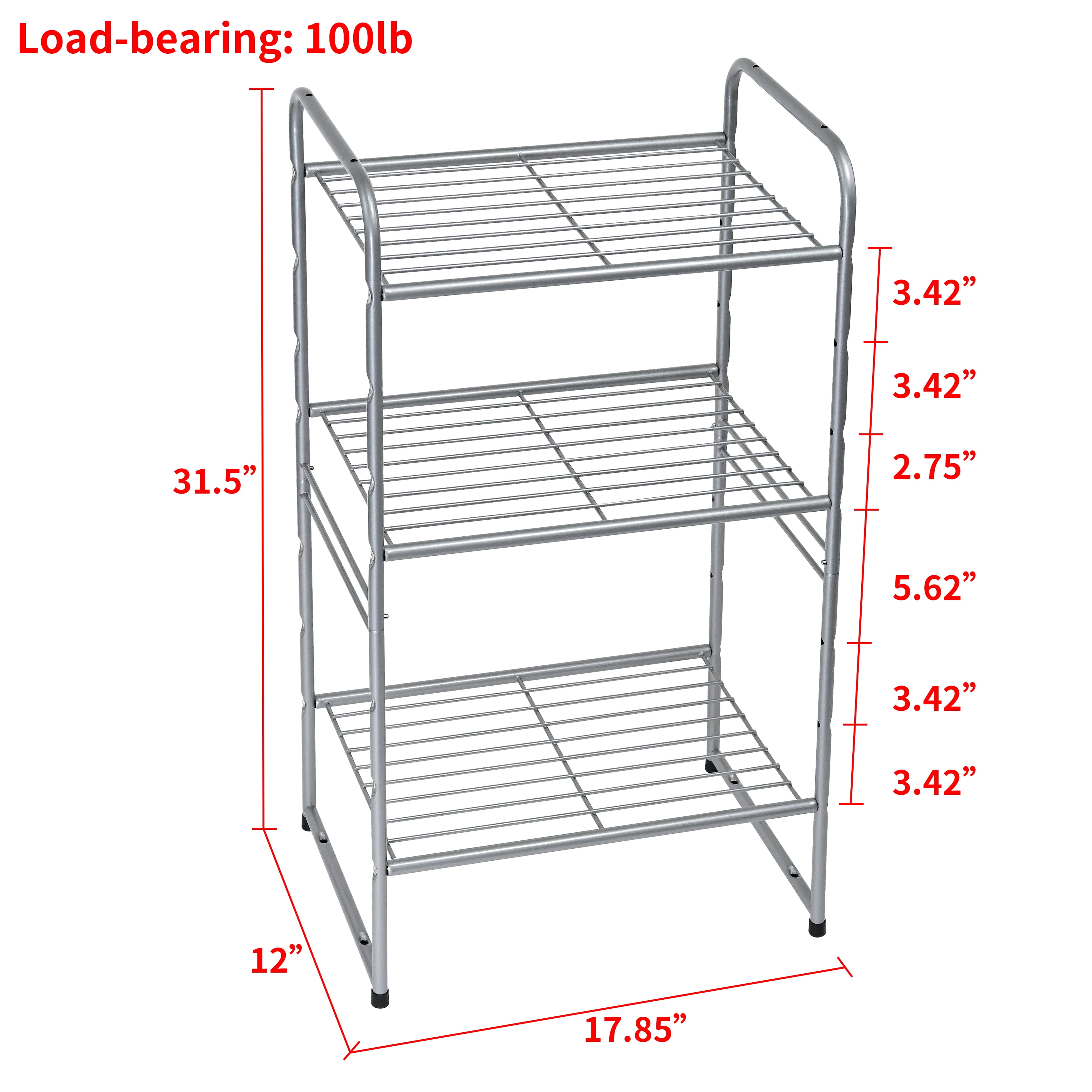 3-Tier Metal Wire Shelving Rack, Storage Shelves for Kitchen Pantry, 12"D x 17.8"W x 31.5"H, Silver