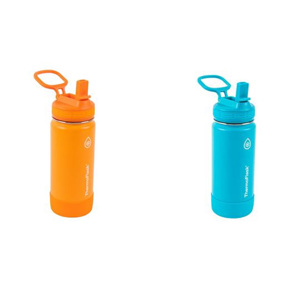 ThermoFlask Stainless Steel 16oz Water Bottle 2Pack, Blue/Orange