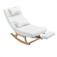 thumbnail image 4 of Rocking Chair with Footrest, PU Upholstered Accent Rocker with Waist Pillow, High Back Rock Chair Leisure Chair with Soft Headrest and Solid Wood Legs for Living Room Bedroom Office, White PU, 4 of 7