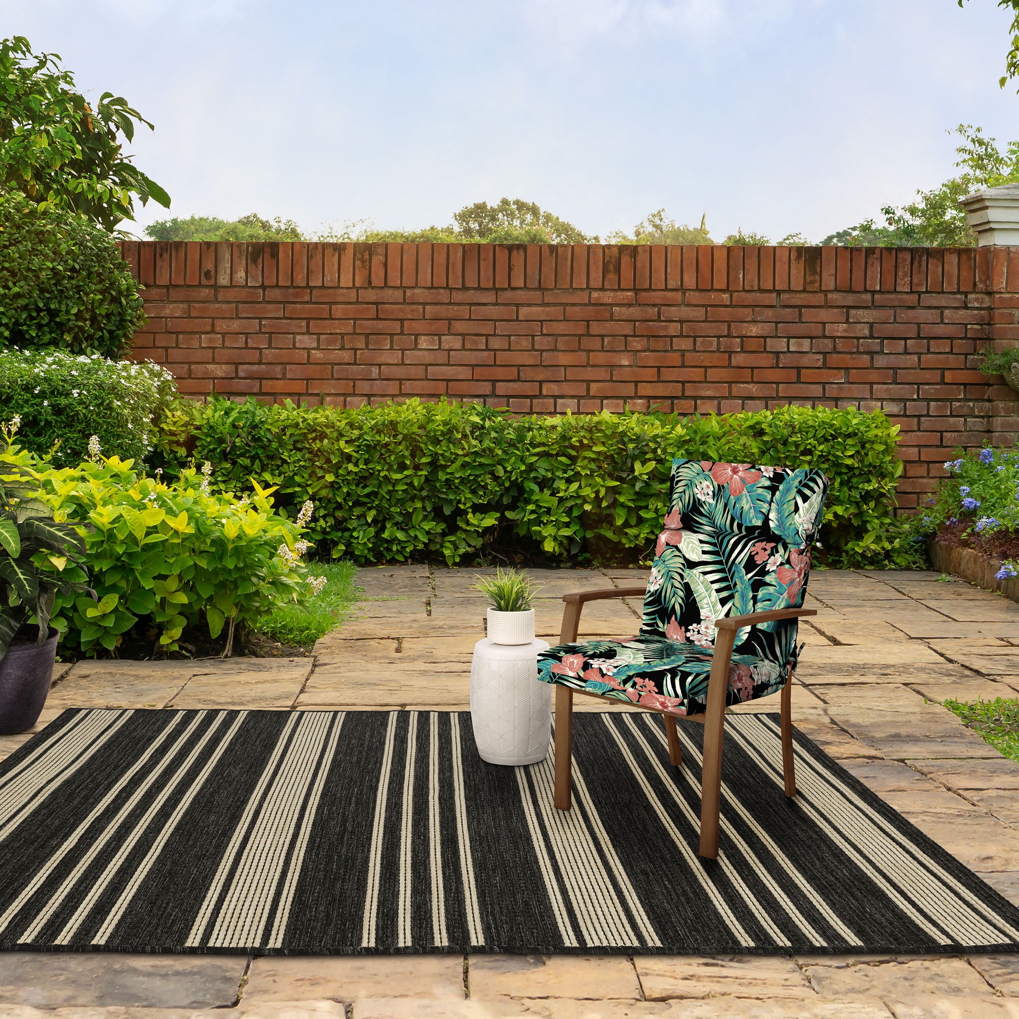 (5 pack) Better Homes & Gardens 44" L x 21" W Black Palm 1 Piece Rectangle Outdoor Chair Cushion