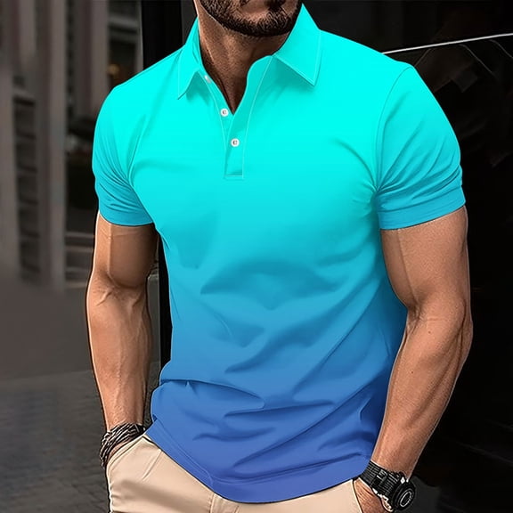 Brilliant Mens Shirts Clearance under $5.00 Men's Gradient Printed Top Casual Short Sleeved Lapel Top/shirt Multicolor XXL