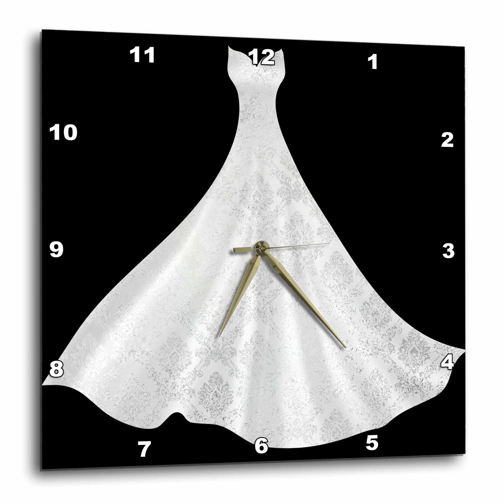 3drose, Elegant White Damask Gown Dress Illustration, 10x10 Wall Clock