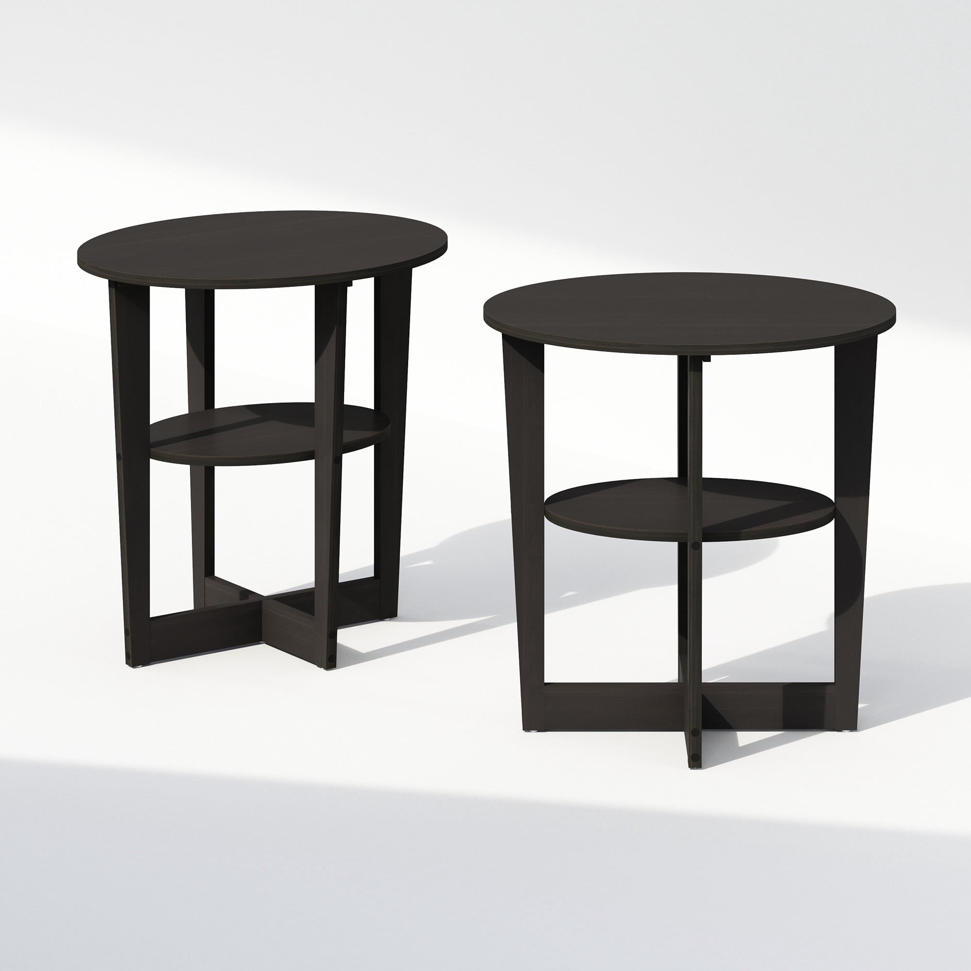 Furinno JAYA Oval End Table, Side Table, Black Walnut, Set of 2