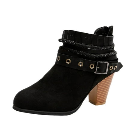 

KBKYBUYZ Women s Round Toe Comfy Casual Shoes Solid Comfortable Middle Heeled Short Boots Shoes