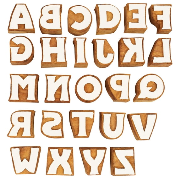IBA Indianbeautifulart Textile Printing Block Uppercase A-Z Alphabet Hand Carved Wood Letters Wooden Stamp Wood Block Printing Textile Stamps For Fabric/ Pottery Blocks