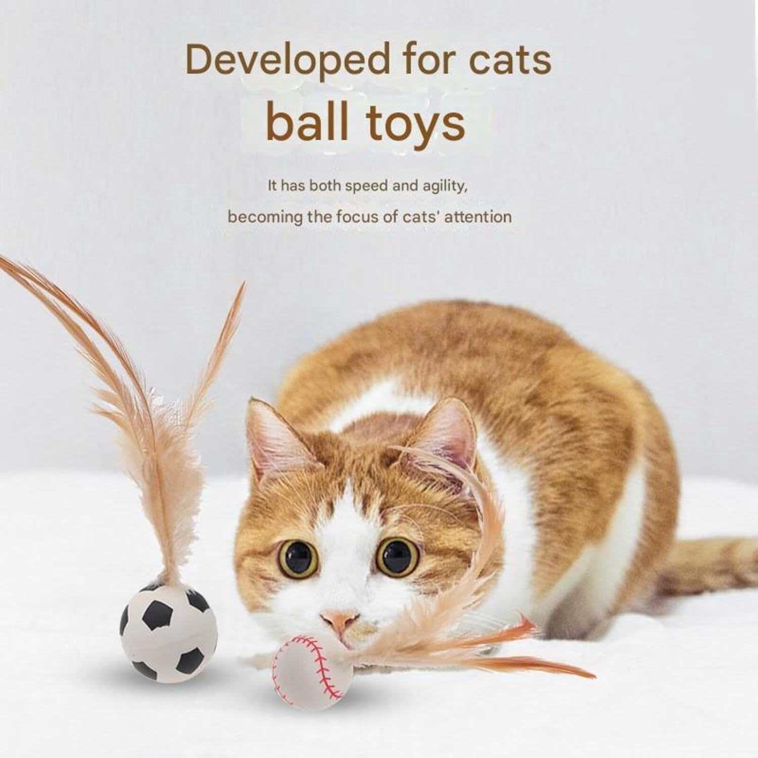 Celery Pets Cat Toy, Interactive Feather Ball Toy Set for Cats, Bouncy Tails Cat Toys, Feather Ball Toy for Cats, Bouncy Balls for Cats, Feather Bouncy Ball Cat Toy (Set*A+B)