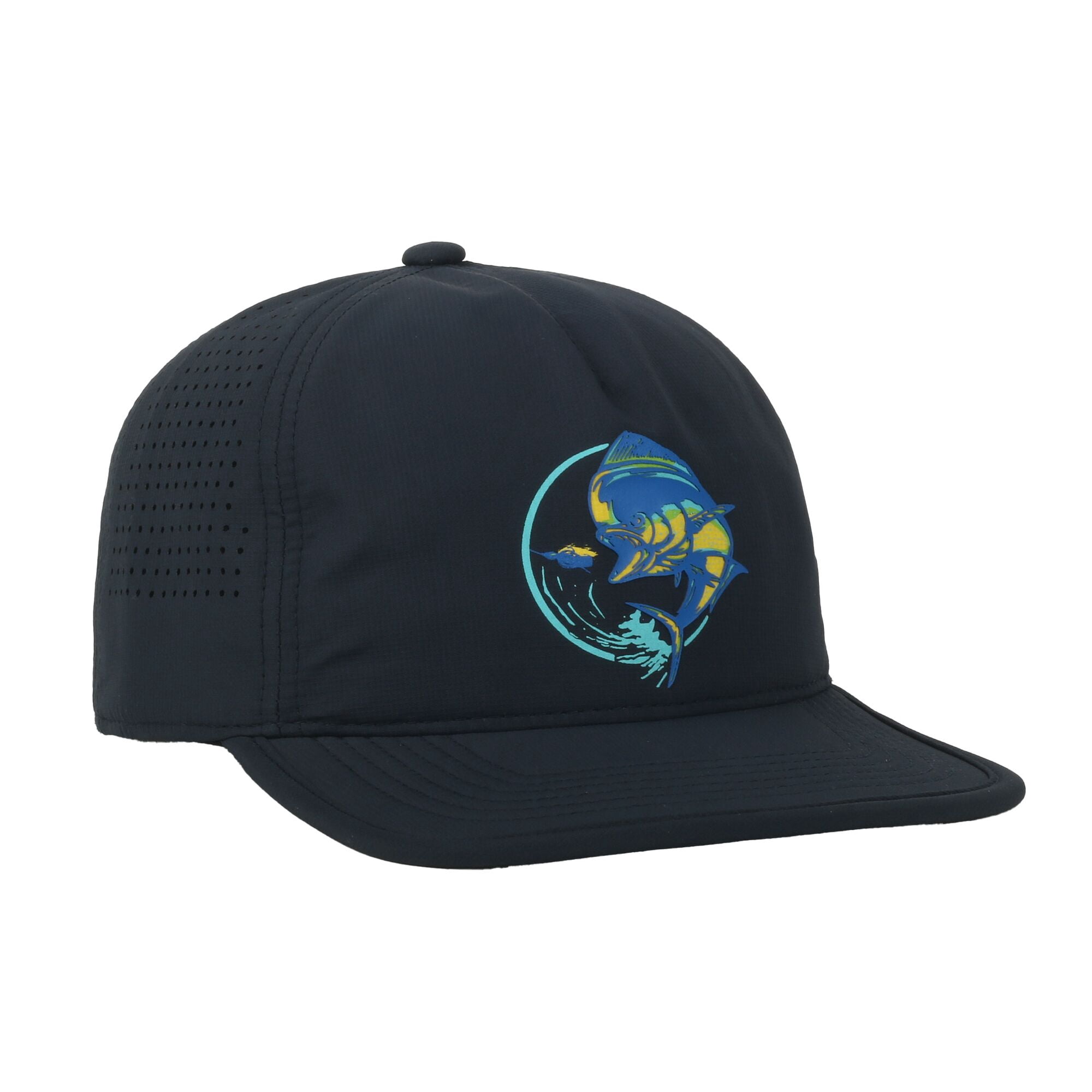 Navy Mahi Mahi 5-Panel Fishing Cap – Unstructured, Flat Bill Snapback, One Size
