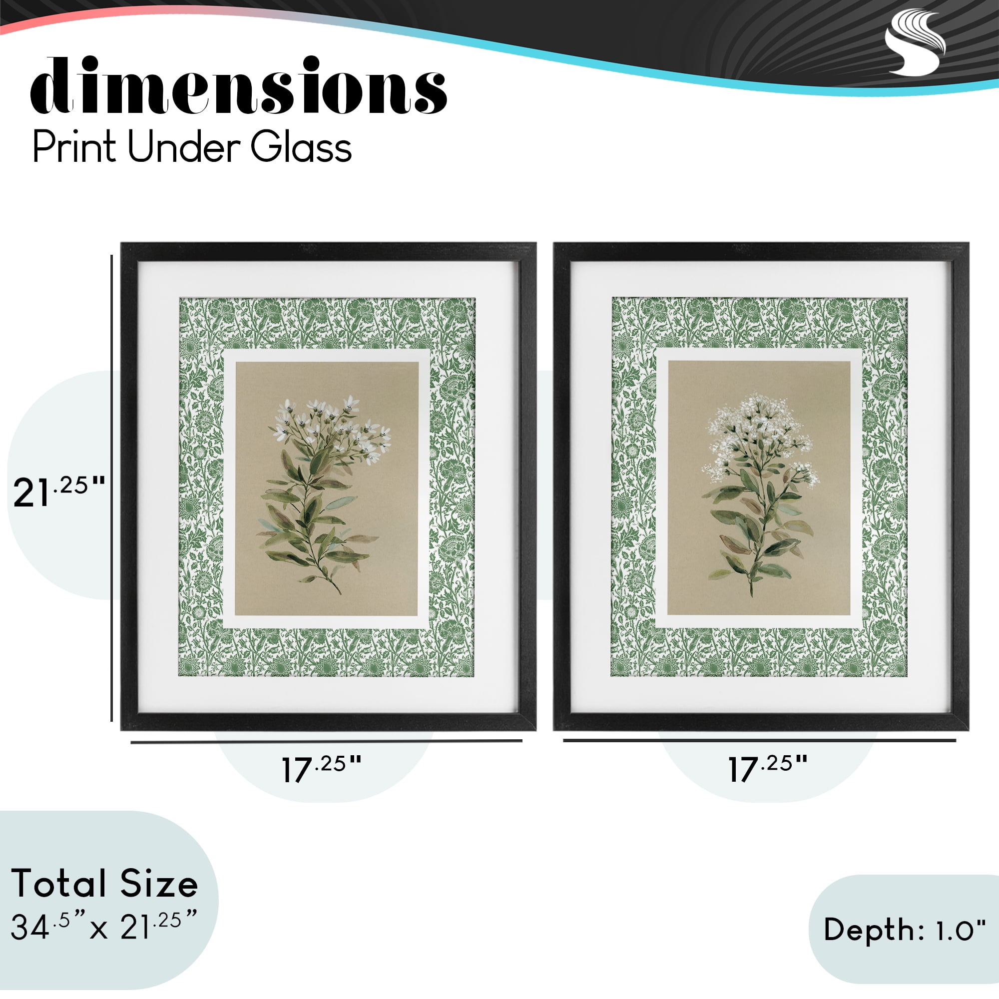 Stupell Industries Green Botanical Patterned Florals 2 Piece Black Framed Print Under Glass Set, design by Carol Robinson
