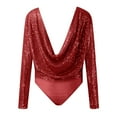 thumbnail image 5 of HXWCHs Elegant Sparkly Slim Fit Long Sleeve Jumpsuit Bodysuit Solid Color Evening Party Wear for Women Red XXL, 5 of 6